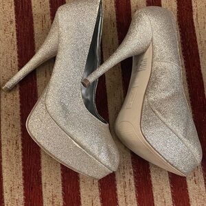 Brash gold, glitter platform heels. 8.5